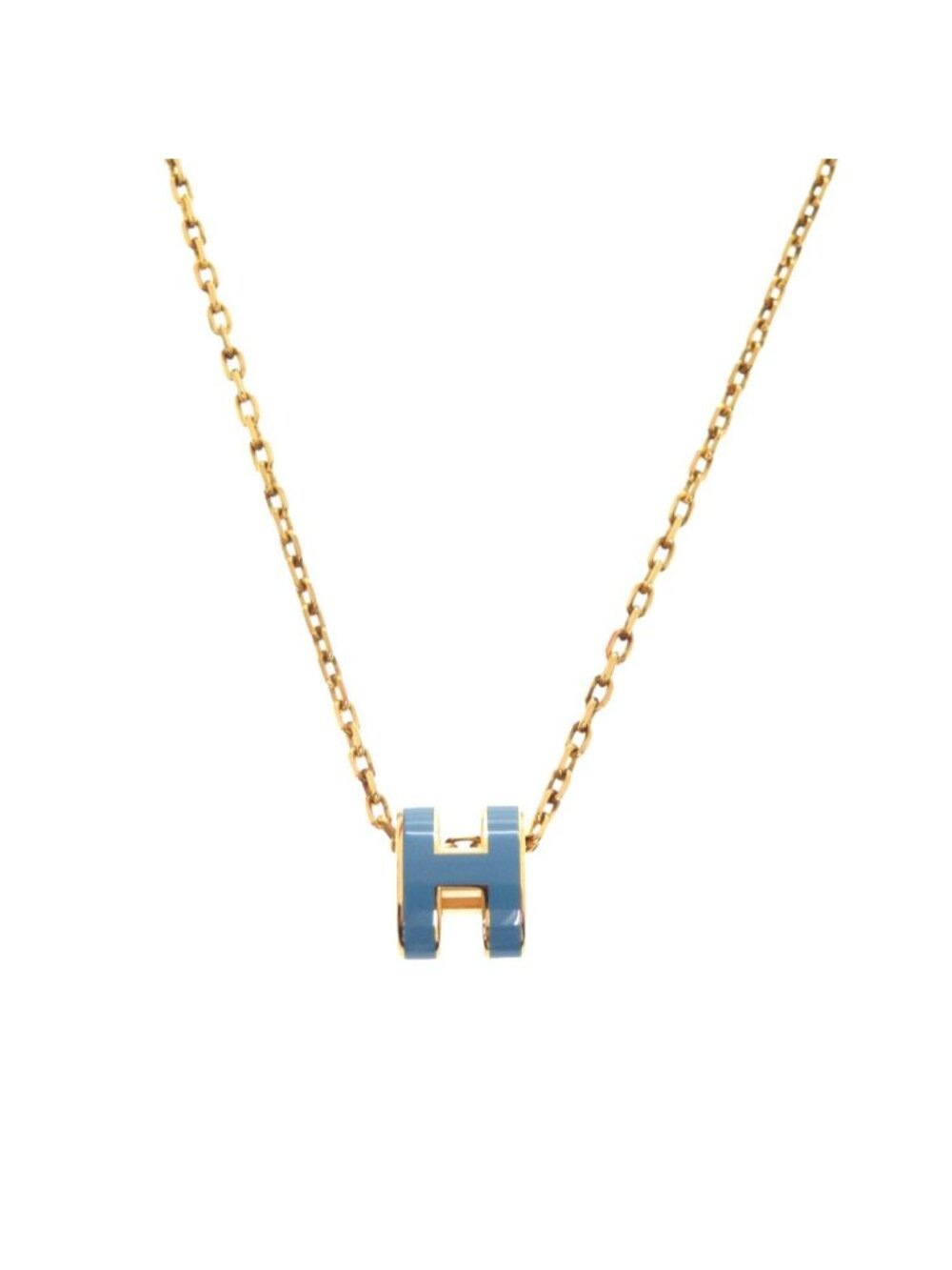 Hermes Pop H Mini Necklace Blue Gold